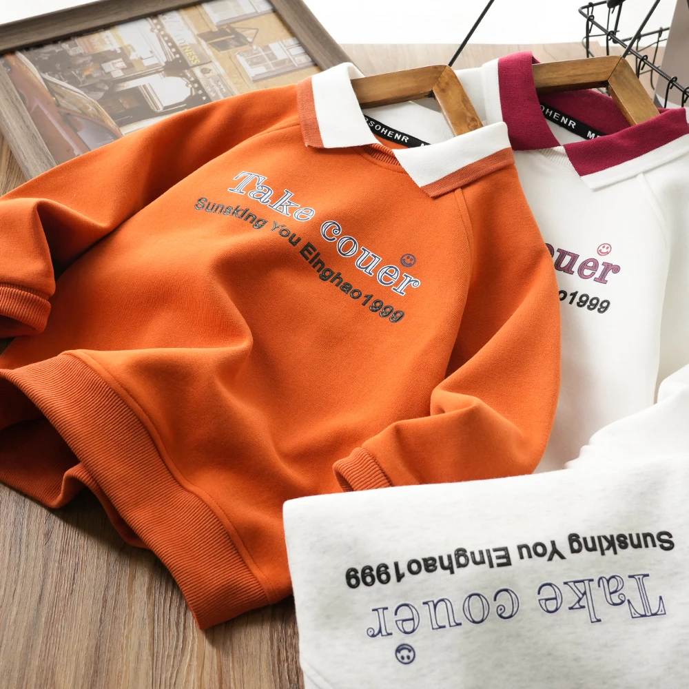 男童文艺春季新款假两件翻领卫衣中大童儿童字母上衣25C011