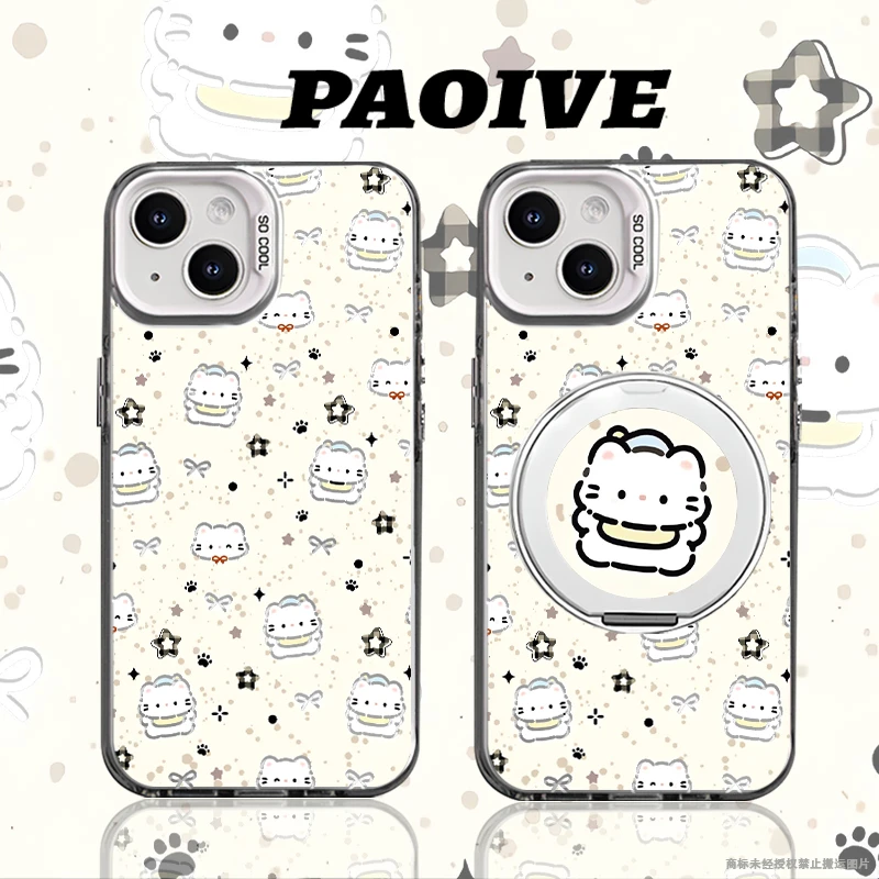 适用苹果华为vivo一加iPhone14小米三星猫咪拼贴防摔彩银手机壳