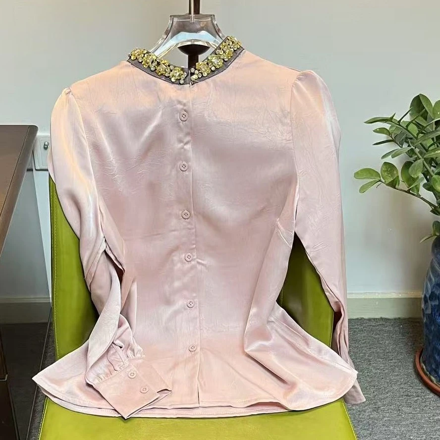 镶钻设计长袖衬衫新款时髦穿搭显瘦小衫