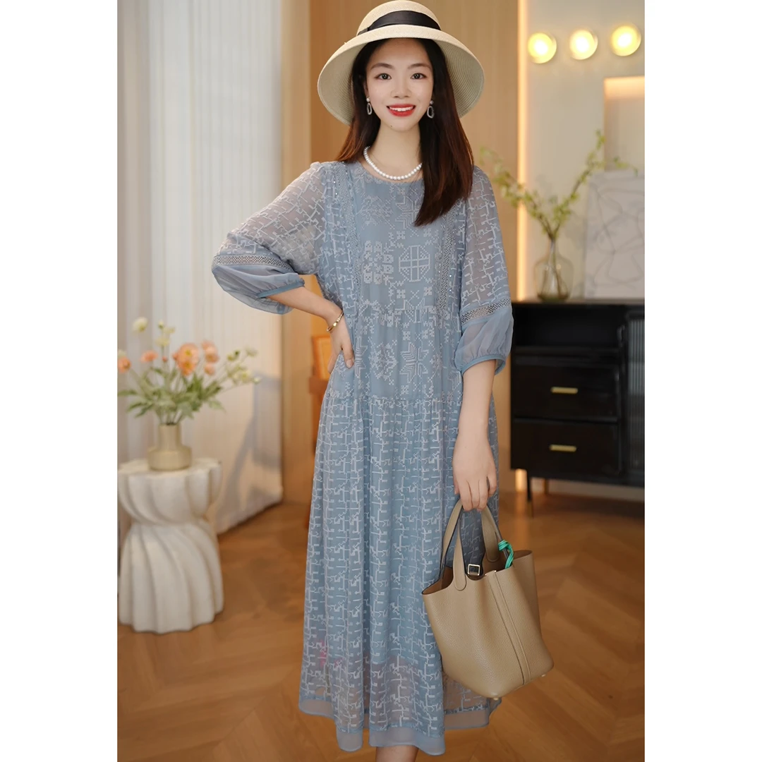 【DuShang】繁花丝梦~南油高端女装重工刺绣桑蚕丝连衣裙AZ7965