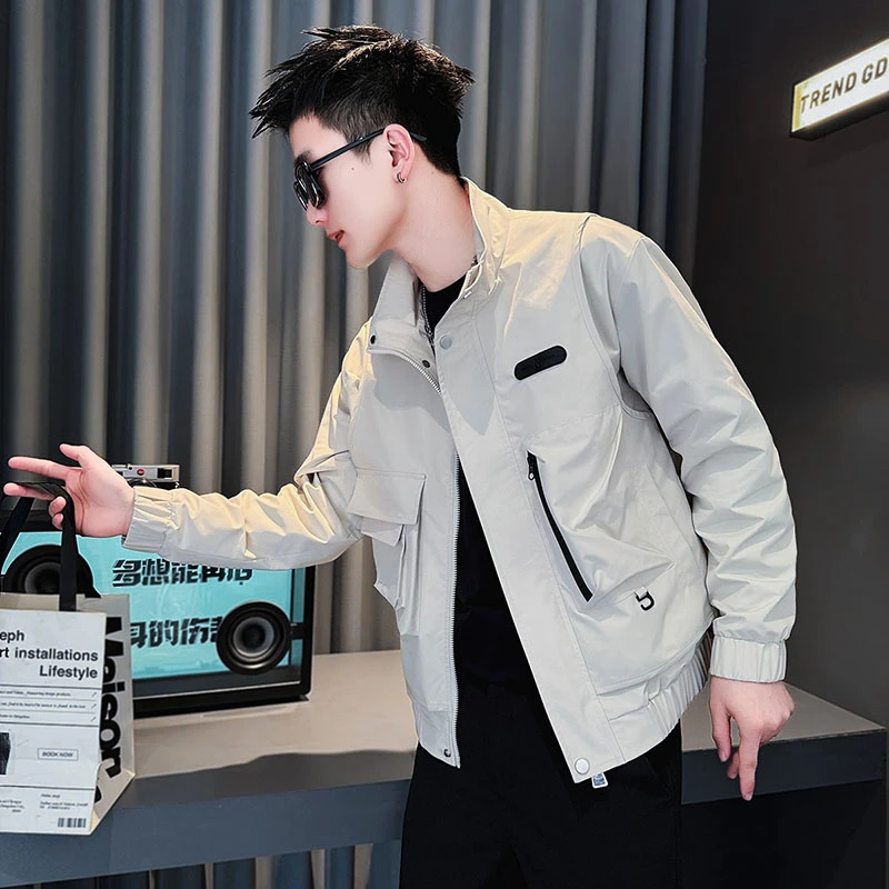 男士外套春秋2025新款潮牌网红洋气炸街男装上衣工装休闲立领夹克