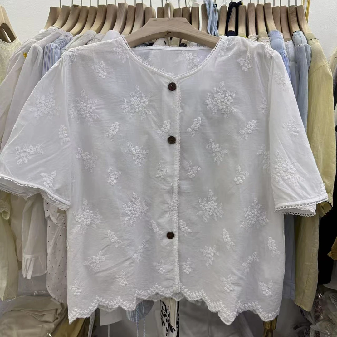 XN深咖扣刺绣棉小衫休闲百搭