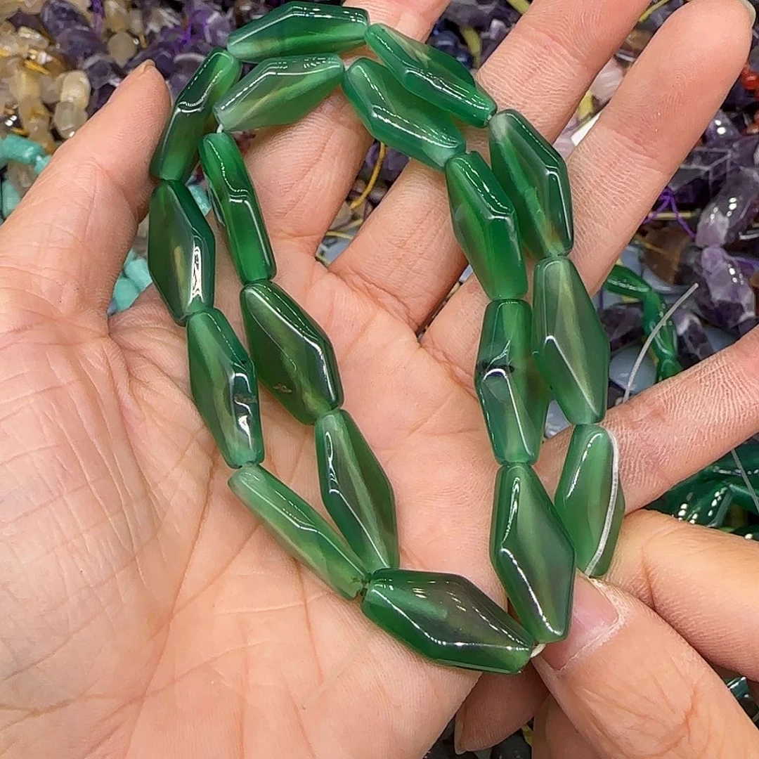 玛瑙/玉髓合金珠宝半成品绿玛瑙大孔11-20mm一条