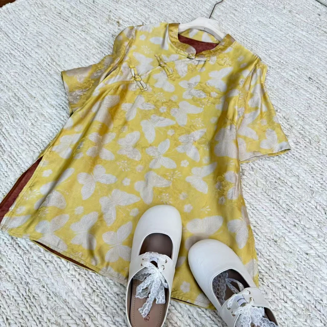 [‌眉弯]Q870宽松夏季新中式新款休闲短袖时尚斜襟经典百搭