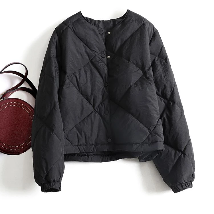 黑色面包服女2025年新款无领棉衣秋冬季加厚保暖夹棉外套短款棉服