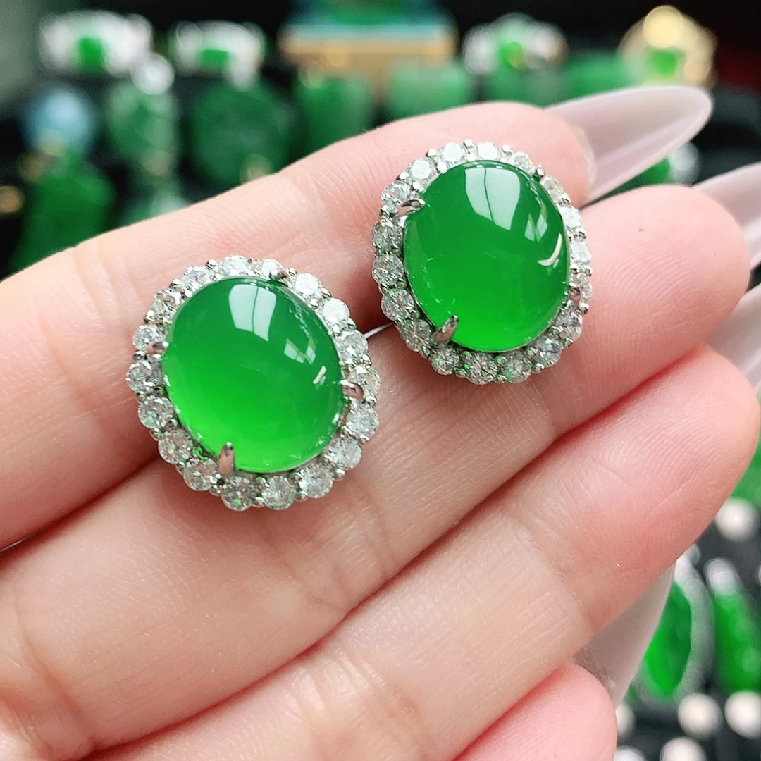 玛瑙/玉髓耳钉银S925镶嵌