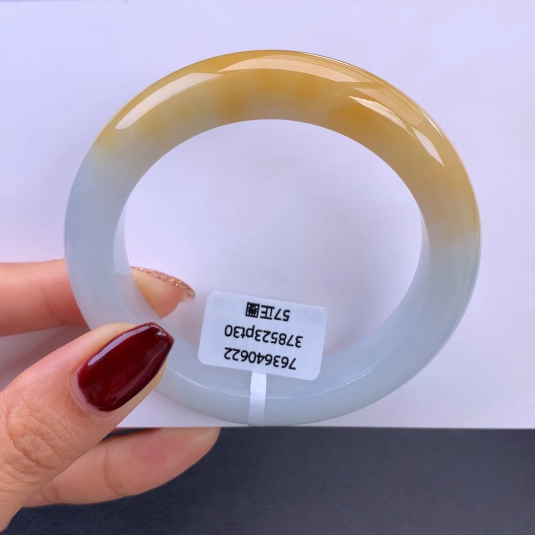 翡翠未镶嵌手镯细糯化胶白底黄翡手镯