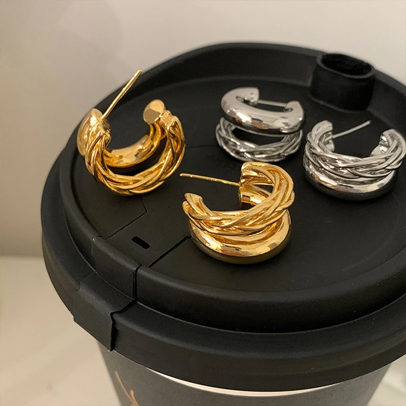 合金耳饰 高级感双层麻花耳环女小众个性简约百搭气质时尚耳钉