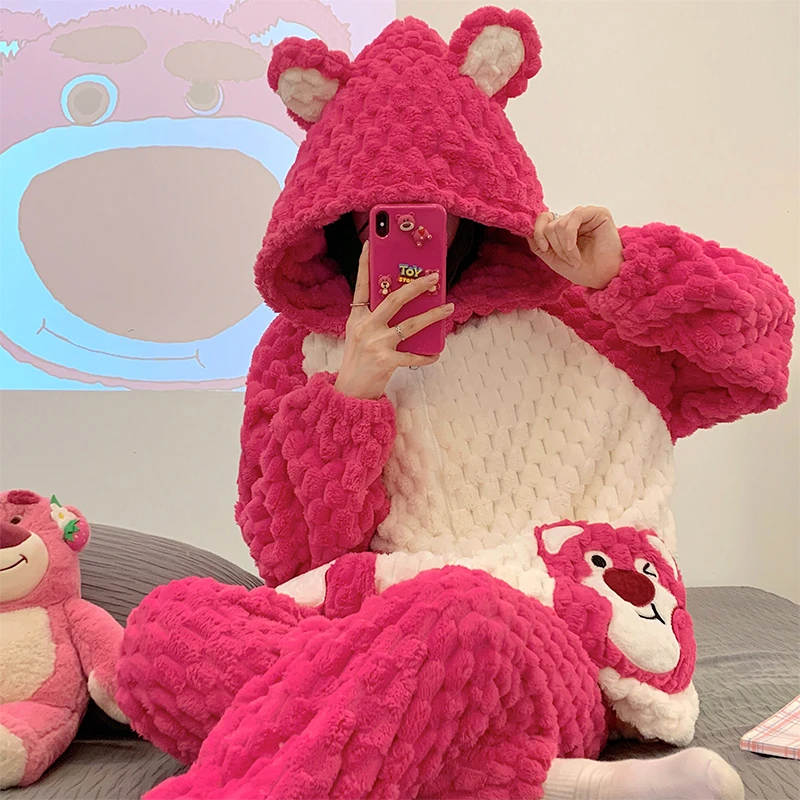 淘挚爱冬季珊瑚绒厚款长袖套装睡衣女家居服套装HC037保暖