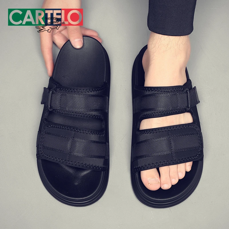 CARTELO/卡帝乐鳄鱼男鞋软底外穿户外休闲透气百搭男士拖鞋一字拖
