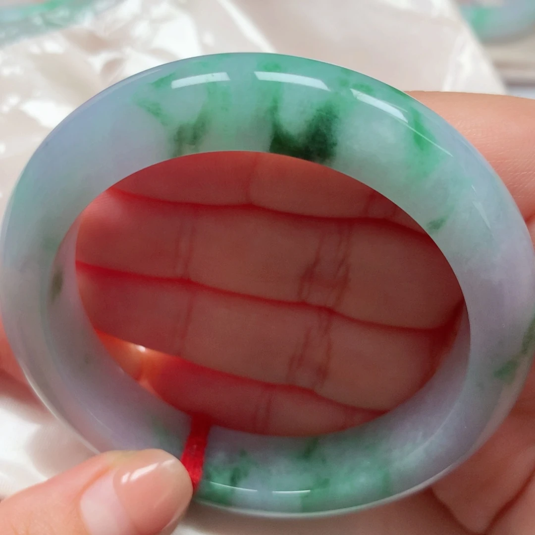 翡翠未镶嵌手镯22紫飘花厚装