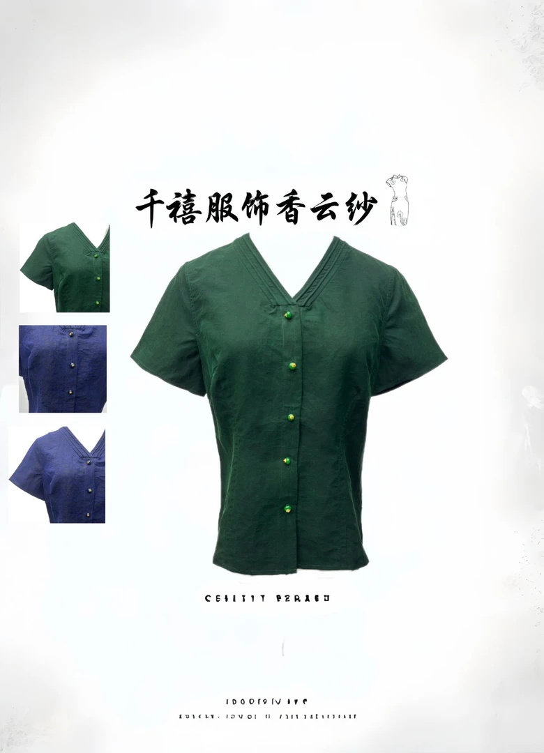 【千禧专属】557-1香云纱气质彩龟时尚休闲夏季复古潮流女士短袖