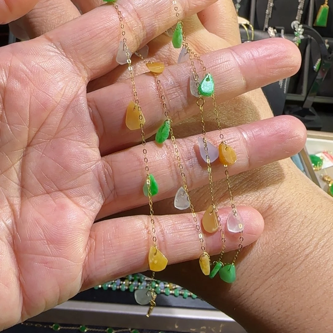 翡翠18K金镶嵌颈饰满天星45cm