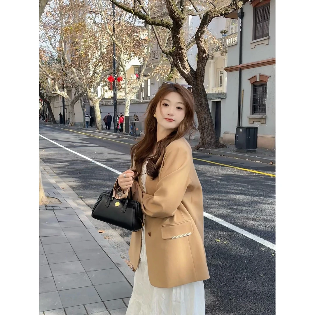 裂渡宣宣【沦陷】微胖大码女春气质百搭复古宽松西装外套 ZY502F15