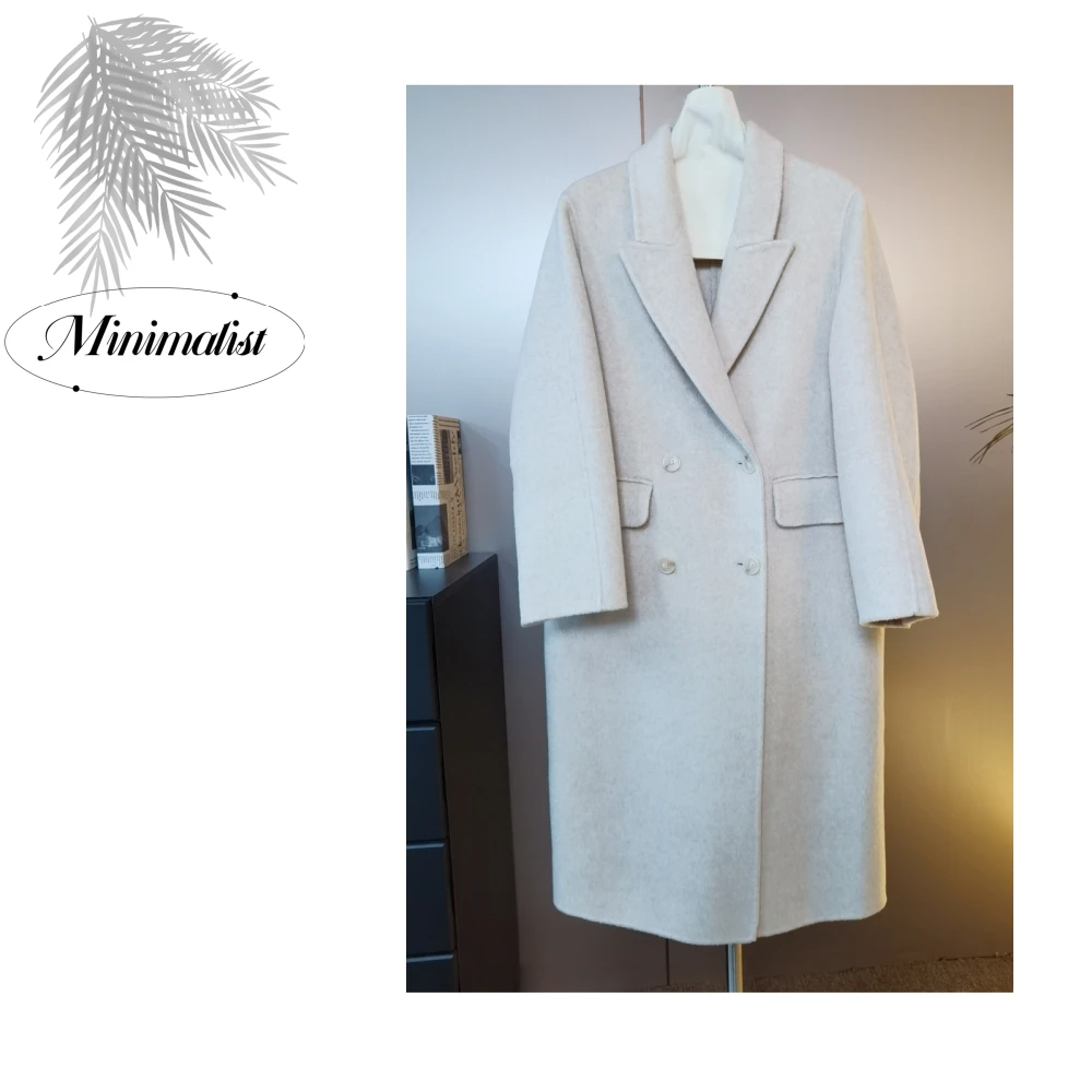 新款女毛呢双轻奢排扣女装外套翻领大衣长款山羊绒双面大衣西西里