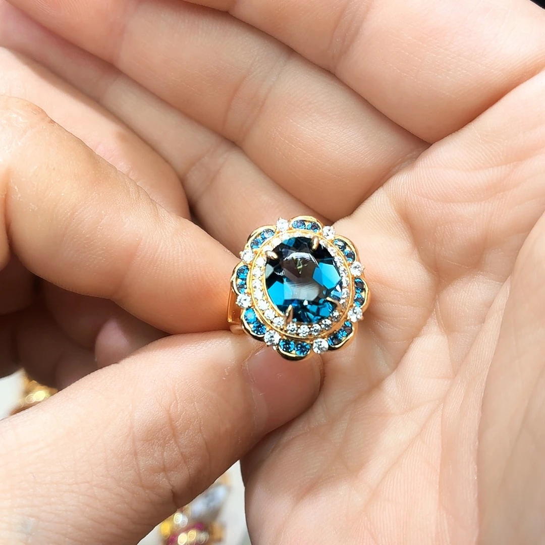 戒指托帕石银S925镶嵌