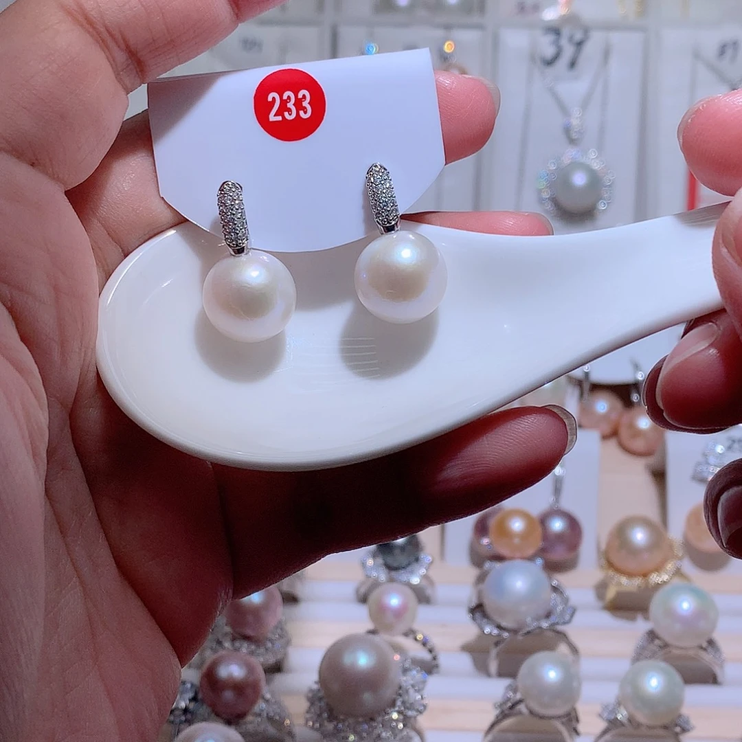 淡水珍珠耳饰银S925镶嵌CC13mm