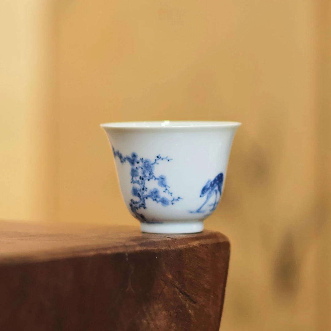 浮光琢玉·青花松鹿铃铛杯景德镇陶瓷陶瓷高端手工手绘茶器茶具