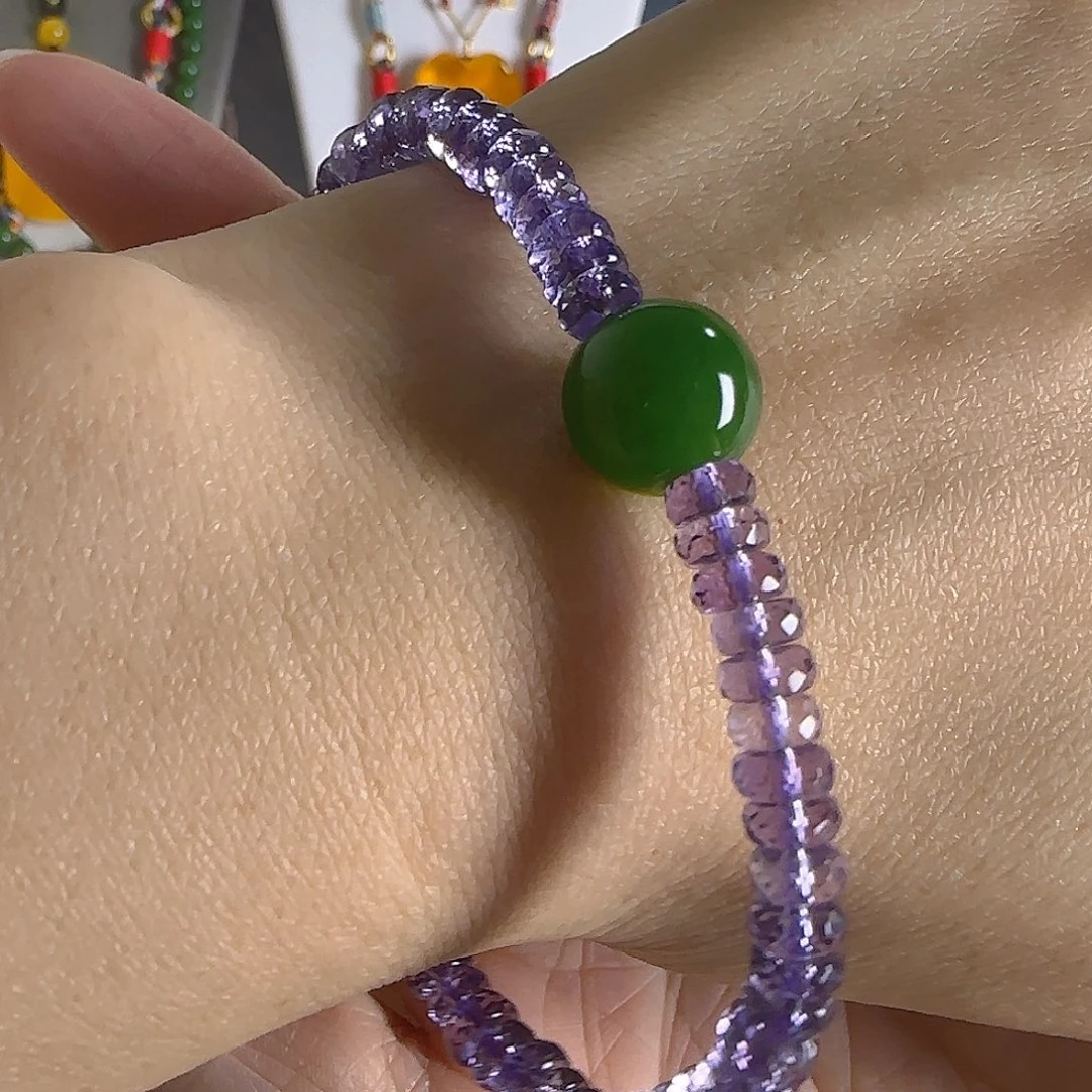 和田玉（碧玉）未镶嵌手链巴西紫水晶手链