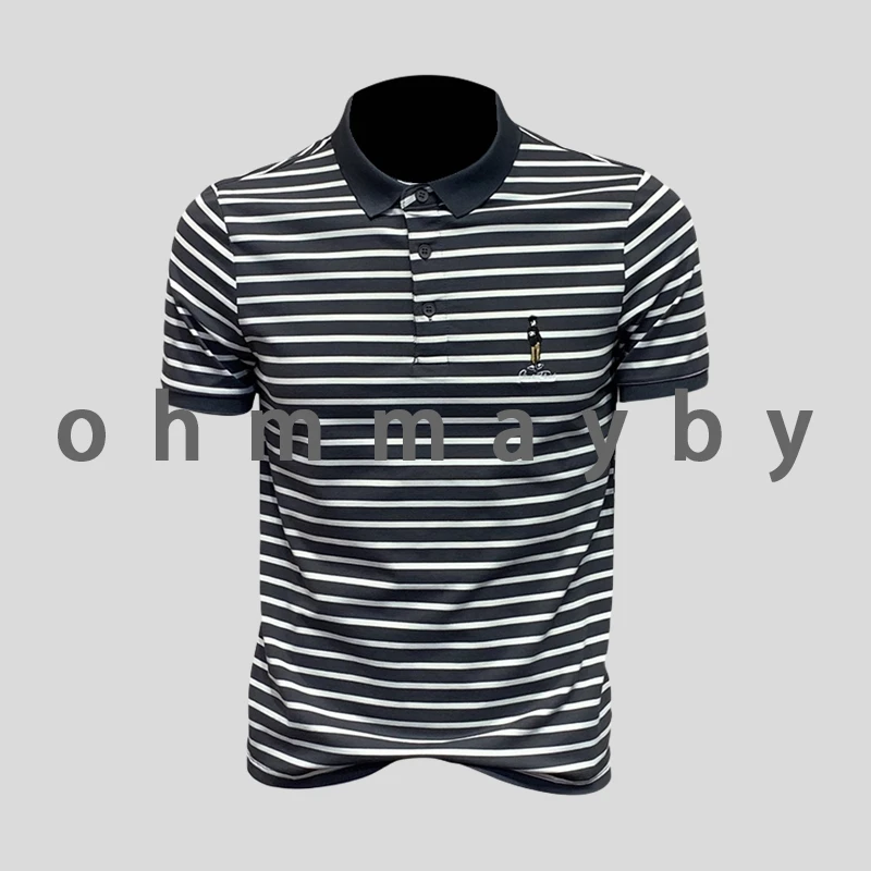 ohmmayby夏季美式新款条纹修身短袖POLO衫男韩版修身翻领上衣t恤
