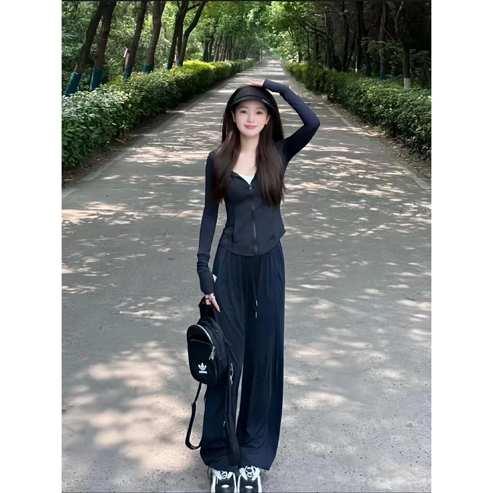 茶系穿搭一整套冰丝防晒衣休闲运动套装女夏季修身显瘦时尚两件套