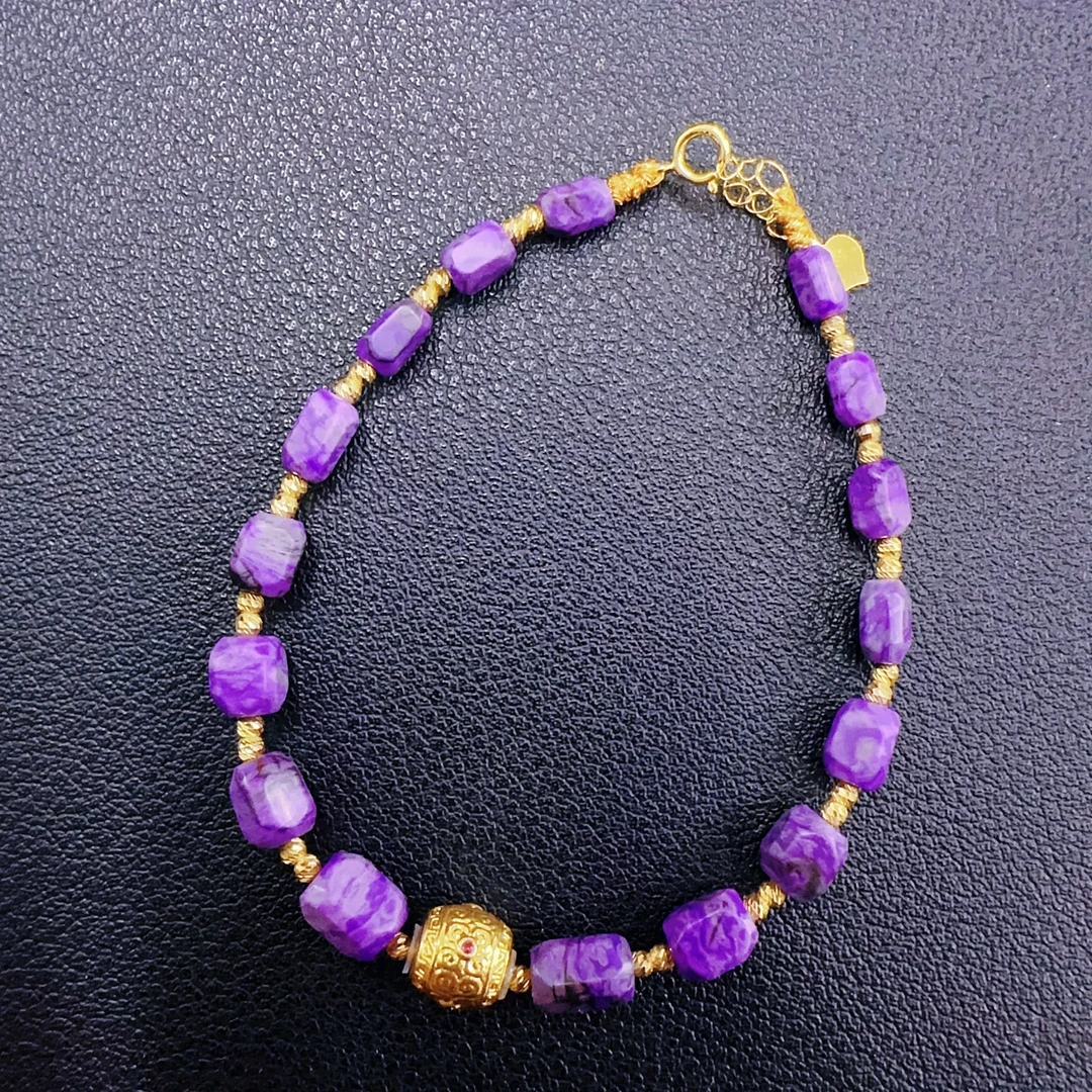 7187舒俱来帝王紫丝绒桶珠18k金项链多样性发一