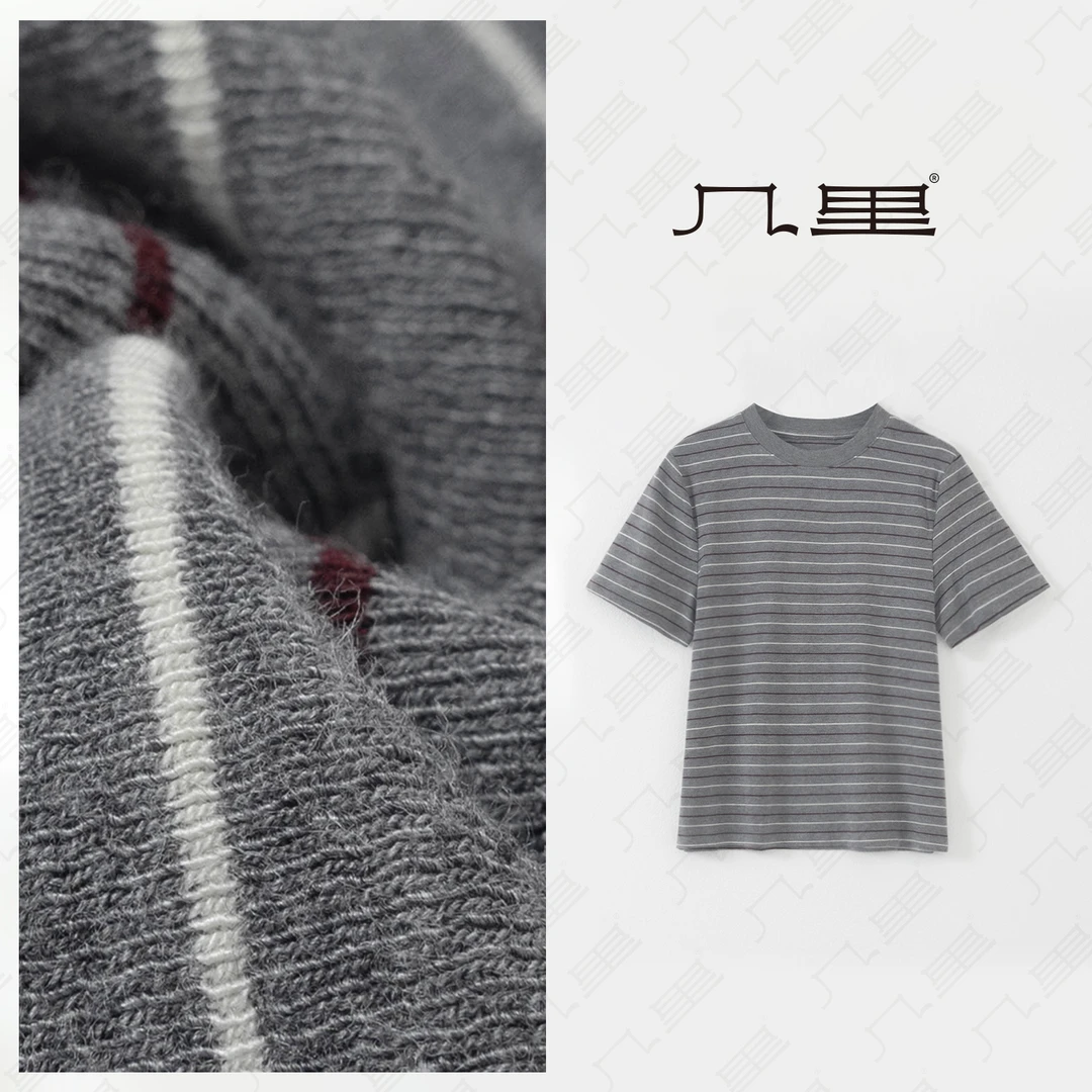 几里与麻 气质圆领正肩条纹T恤衣长52胸围87 2081141