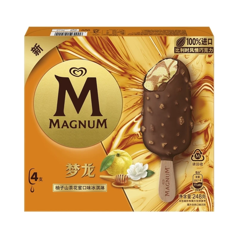 【抢先尝鲜】和路雪梦龙柚子山茶花蜜口味冰淇淋248g(62g*4支）
