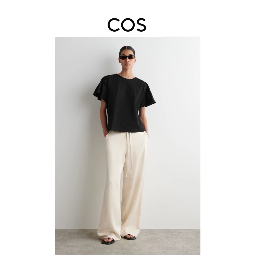 COS女装 标准版型褶裥细节棉质混纺T恤2025夏季新品1272905005