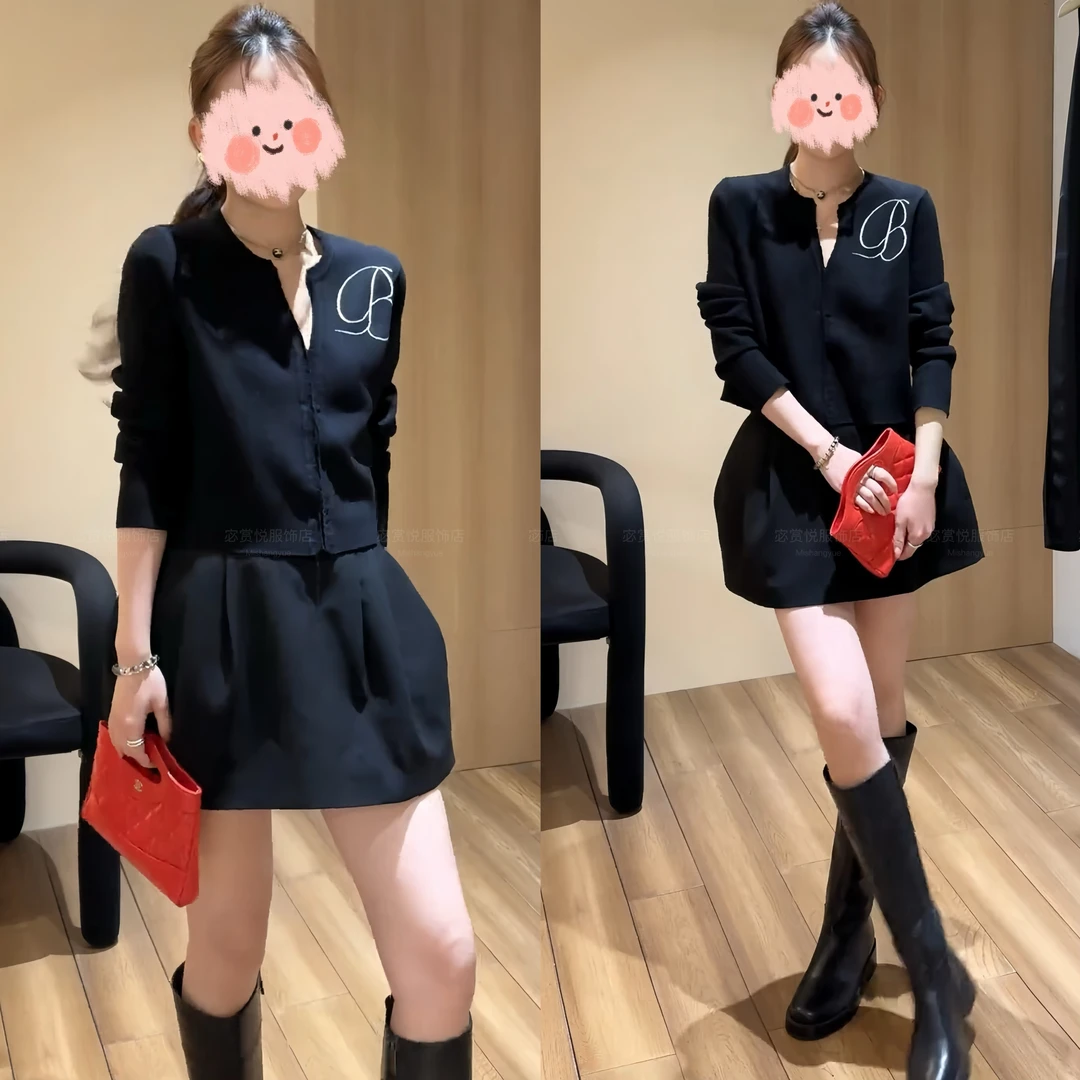 2025秋冬新款千金名媛风刺绣设计感针织开衫韩系显瘦半身裙套装女