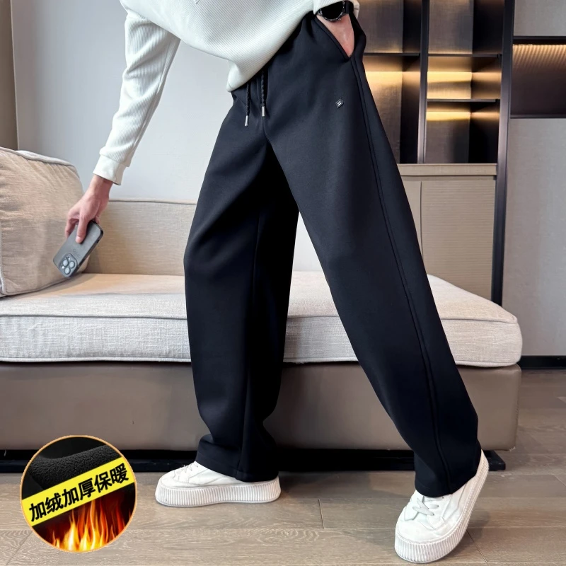 保暖休闲裤冬季新款加绒卫裤男士新款运动裤痞帅宽松阔腿直筒裤潮
