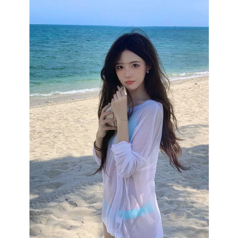 海边度假比基尼泳衣外搭罩衫女可下水游戏泡温泉宽松薄款罩衣外衫