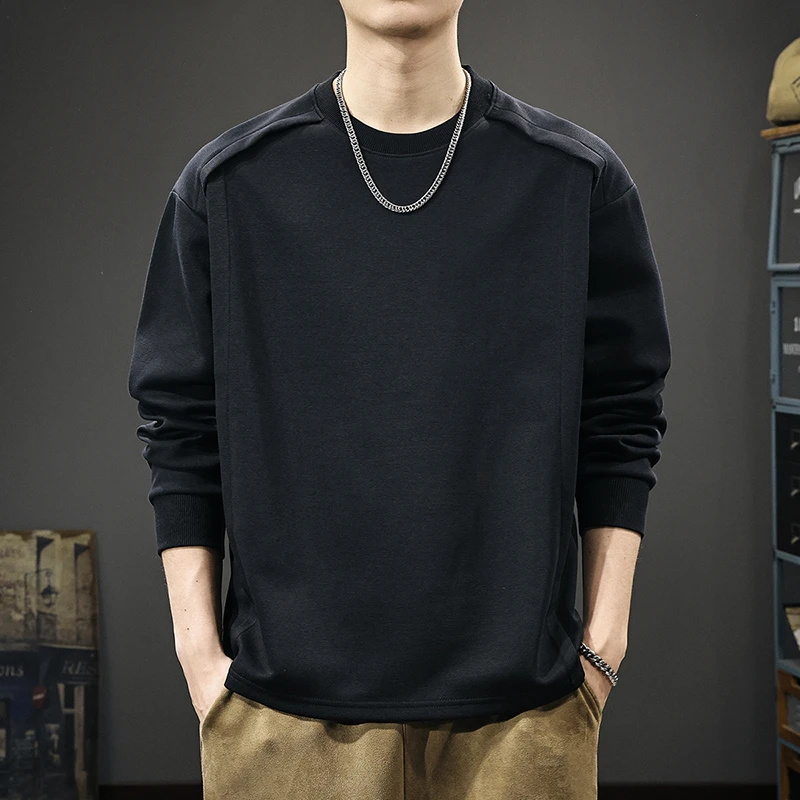 尼皮怀恩秋季新品拼接设计男士卫衣长袖T恤休闲舒适亲肤圆领上衣