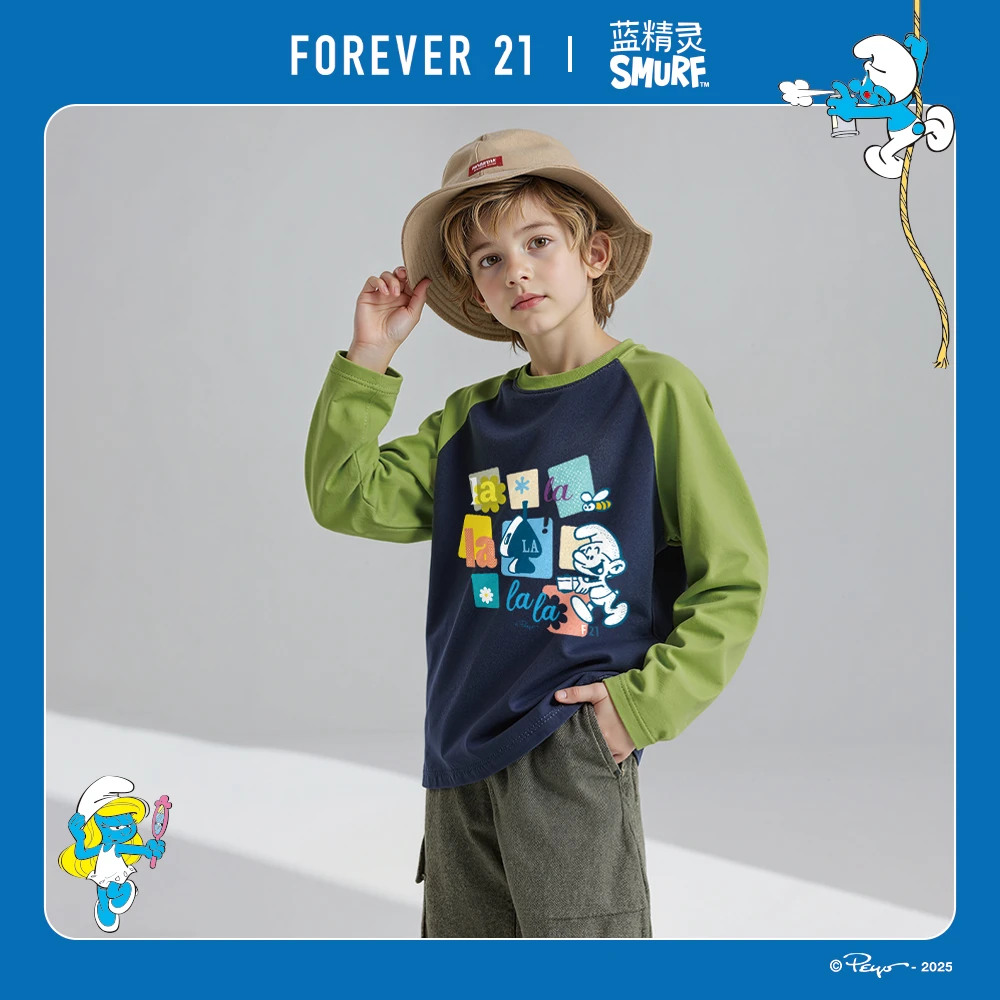 【FORVER 21 X 蓝精灵联名】男童纯棉长袖春秋服饰卫衣儿童打底衫