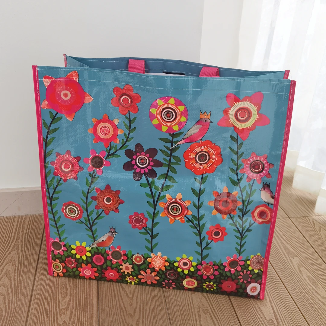 外贸单超大街拍小清新购物袋民族风印花防水编织手提袋48*47*20cm