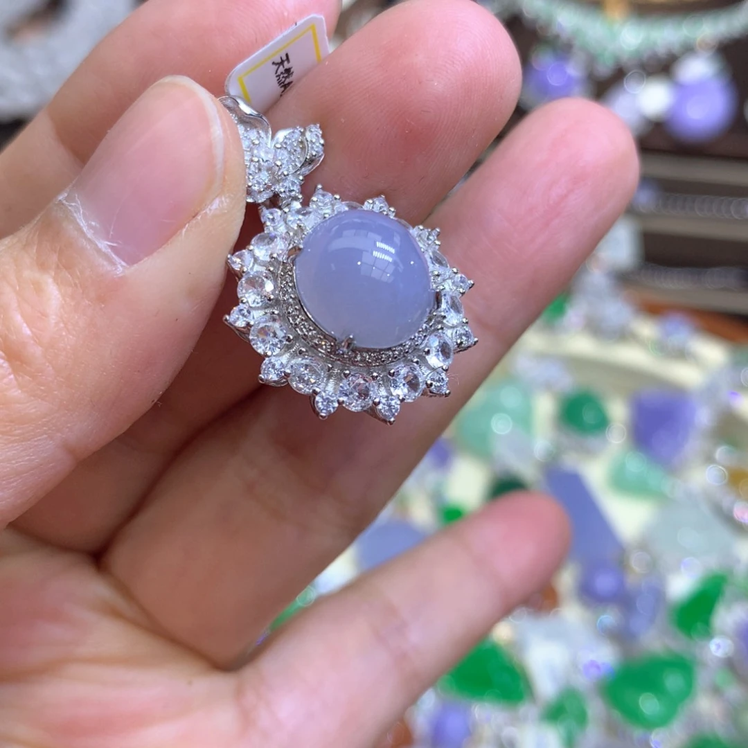 翡翠颈饰银S925镀金镶嵌翡翠吊坠