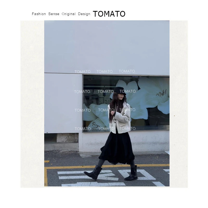 【TomoTo】小泡芙 韩版显瘦短款双面羊毛驼绒大衣外套Q25DY9112