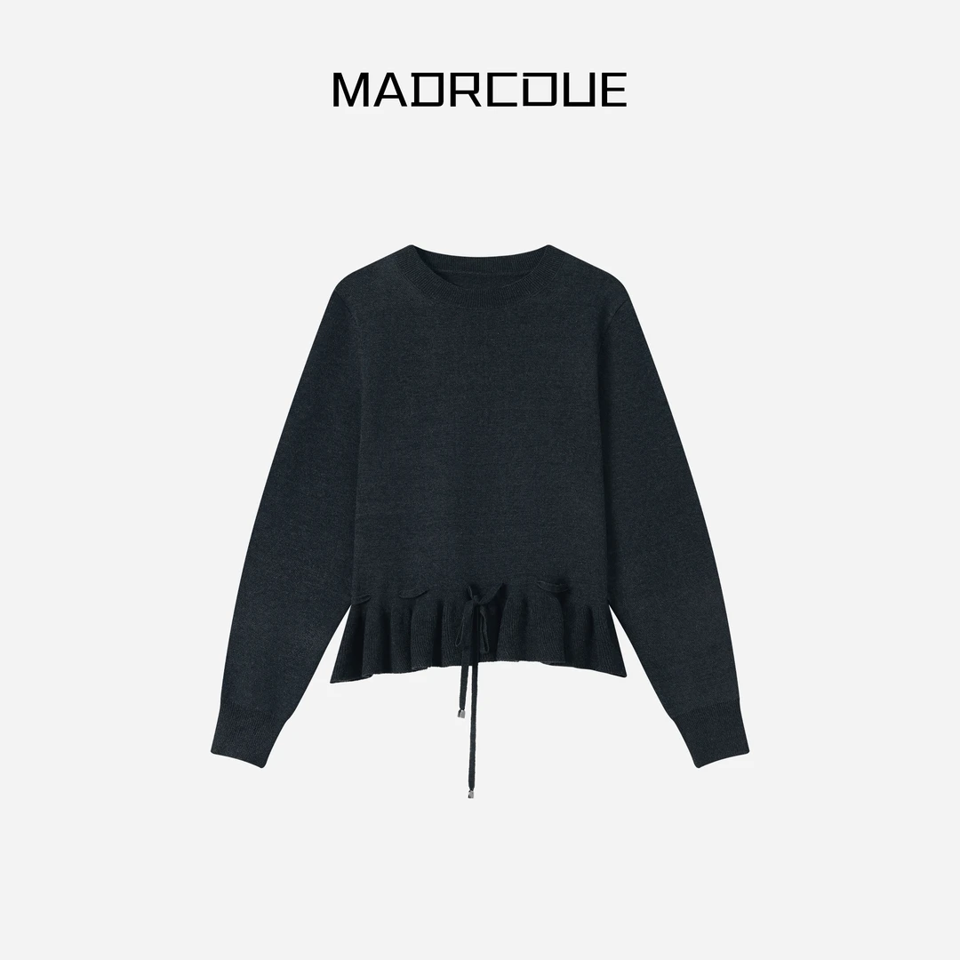 MADRCOUE 圆领长袖花边抽绳百搭毛衣603455