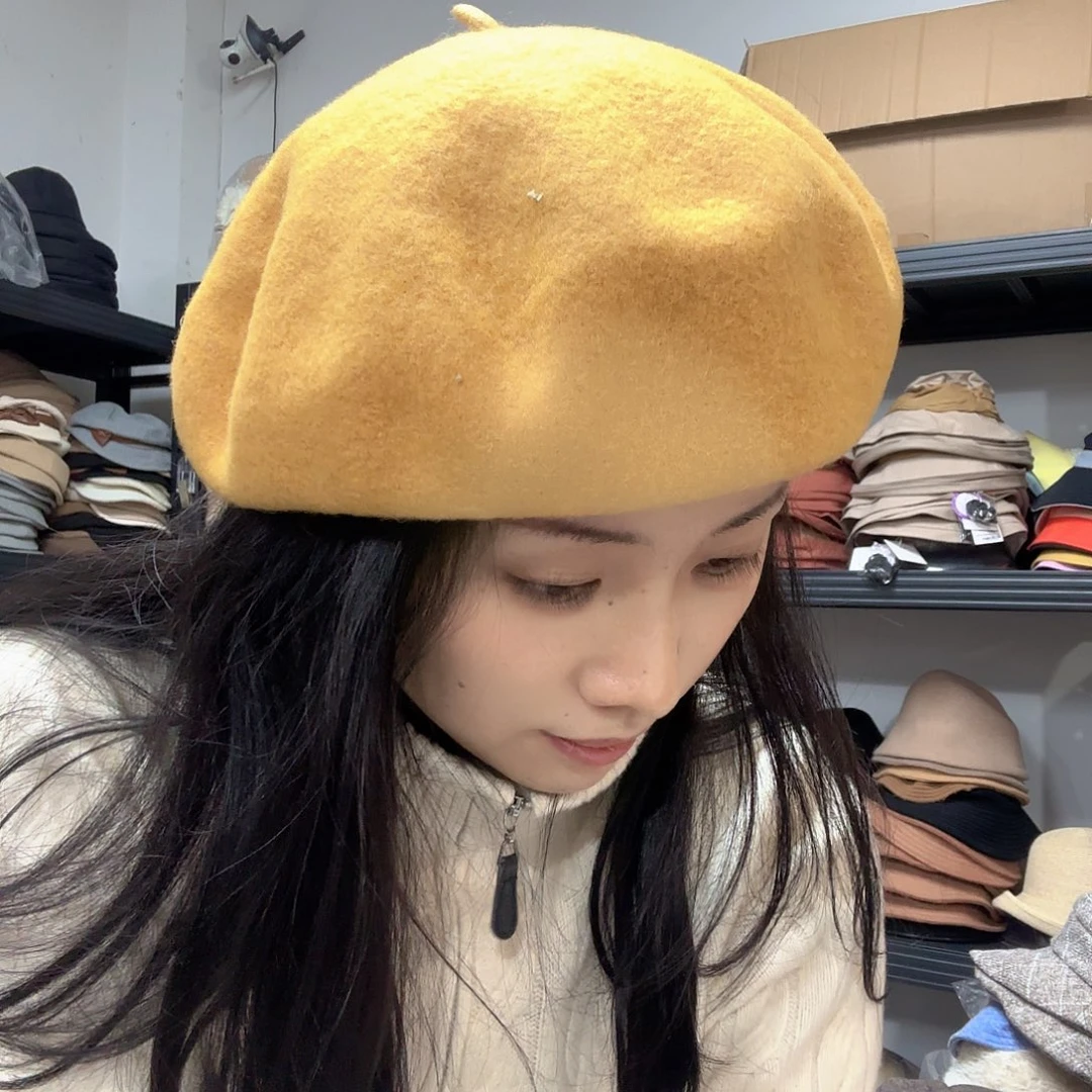 纯棉黄的贝雷帽帽