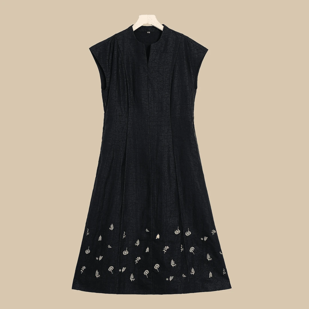 九儿家3382新款香云纱手工刺绣设计师款连衣裙国风