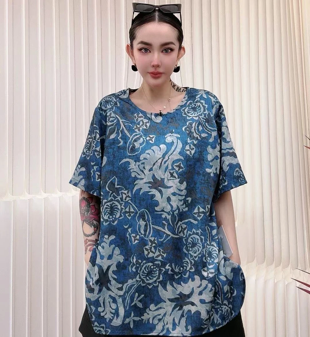 LEDS 81160【中式美学青花瓷】夏季宽松藏肉慵懒高级T恤