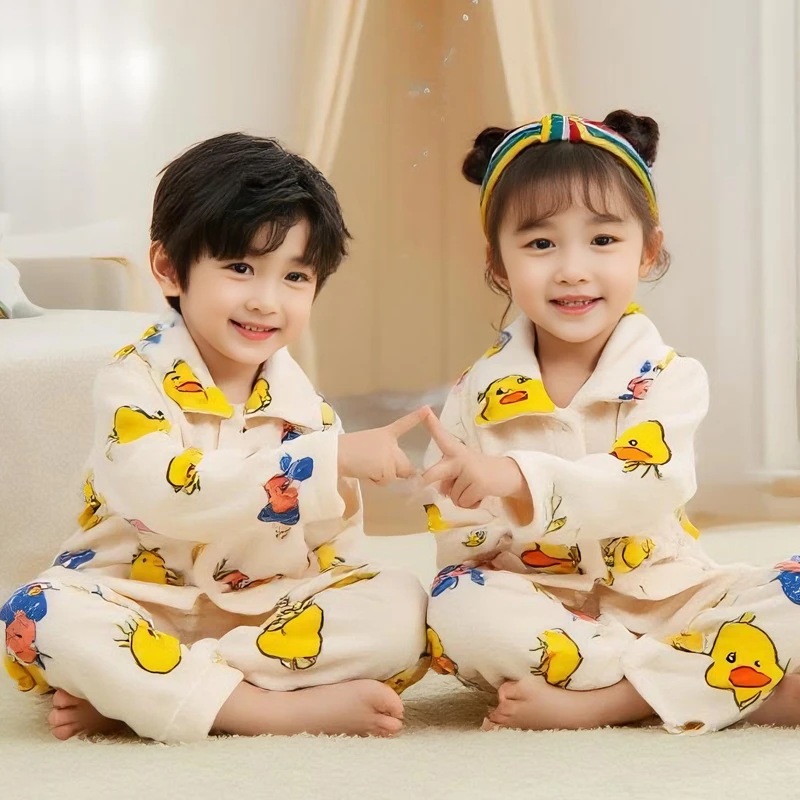儿童睡衣秋冬季法兰绒加厚男童女童家居服女孩珊瑚绒大童居家套装