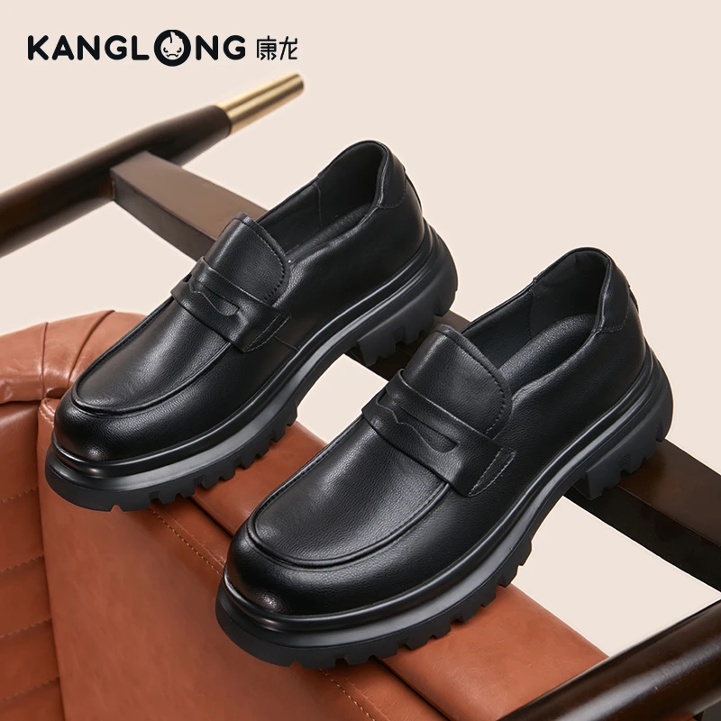 康龙皮鞋增高休闲皮鞋复古男士一脚蹬圆头商务厚底潮流百搭男鞋