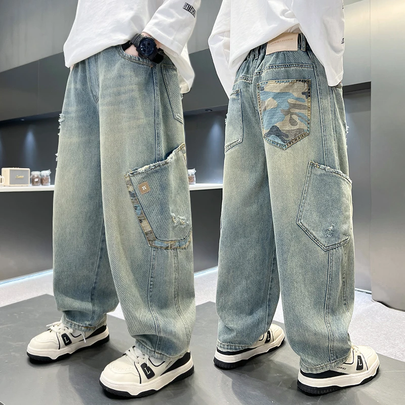 男童裤子秋冬款牛仔裤2025新款儿童加绒工装裤大童男孩冬季长裤潮