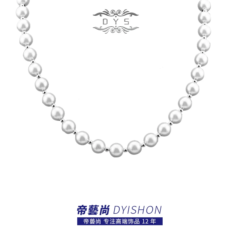 钛钢仿珍珠吊坠 高级轻奢珍珠项链饰品批发男女锁骨链冷淡风钛钢