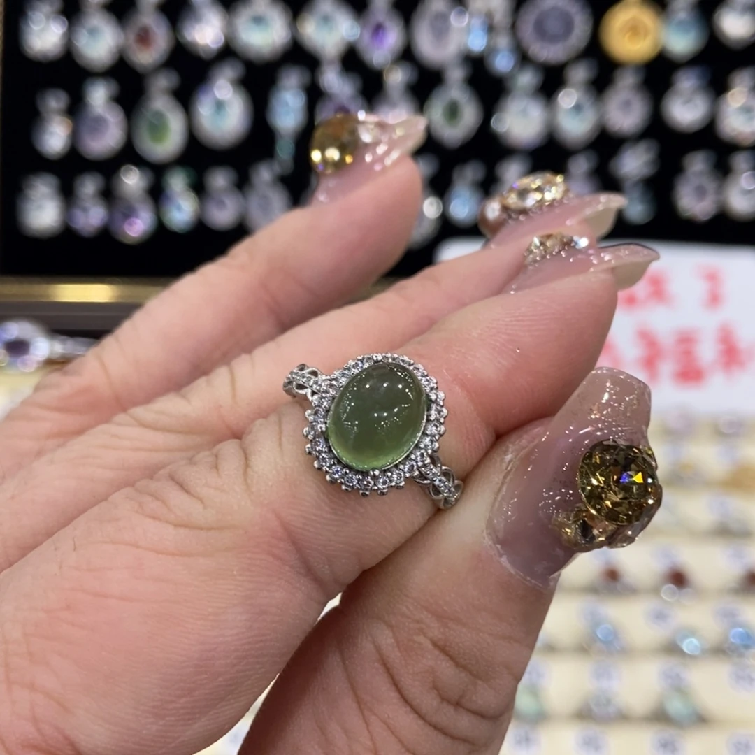 蛇纹石玉银S925镶嵌戒指