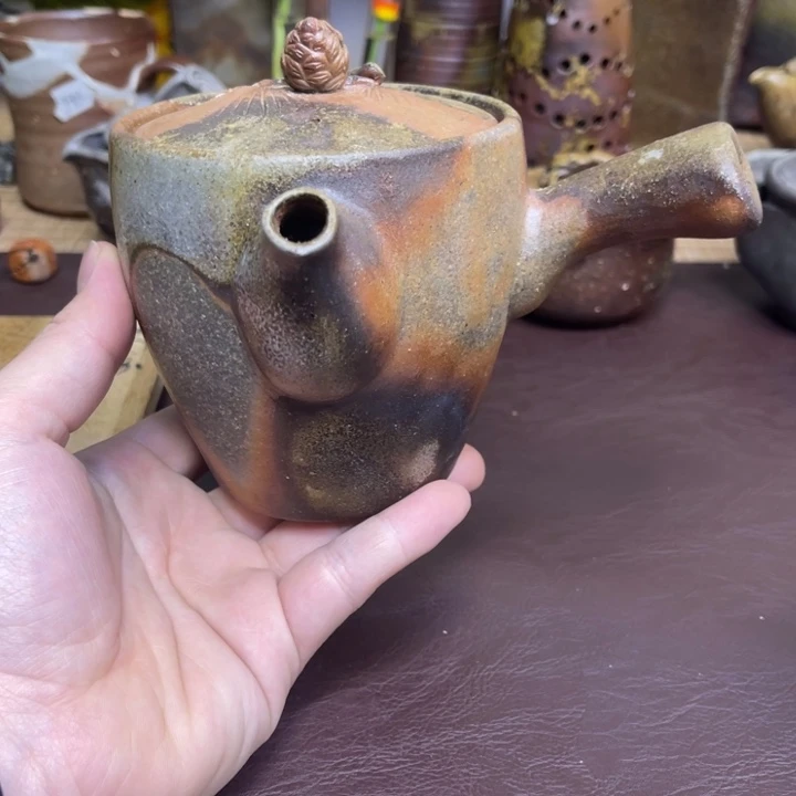 小西陶古手捻侧把壶备前烧作品