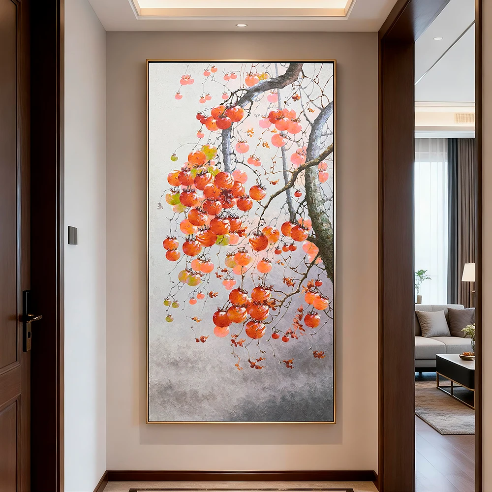 《事事如意》手绘玄关油画作品欧式新中式玄关装饰挂画走廊走道壁画