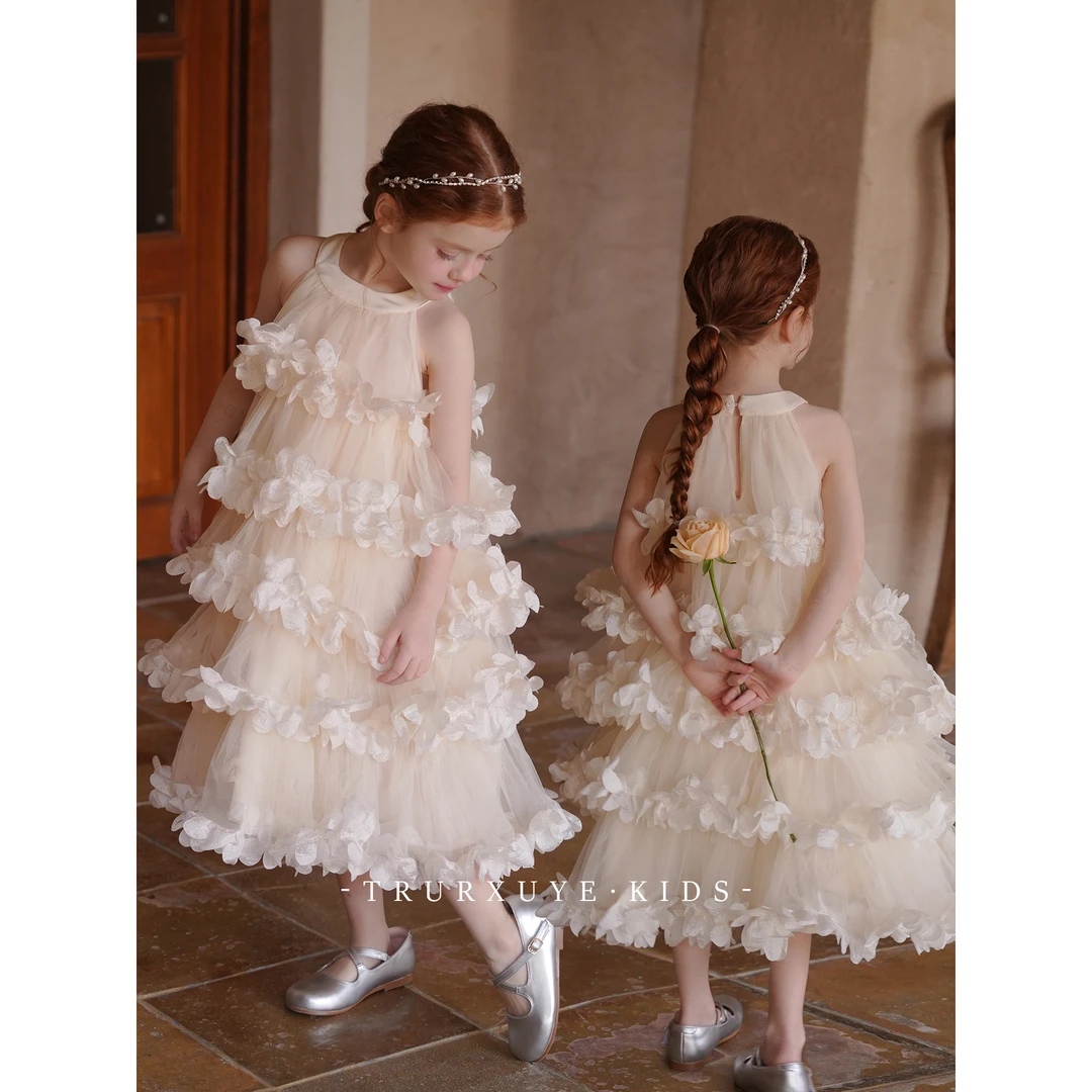 【甜美重工】初煦女童花朵连衣裙生日礼服网纱公主裙女童夏装