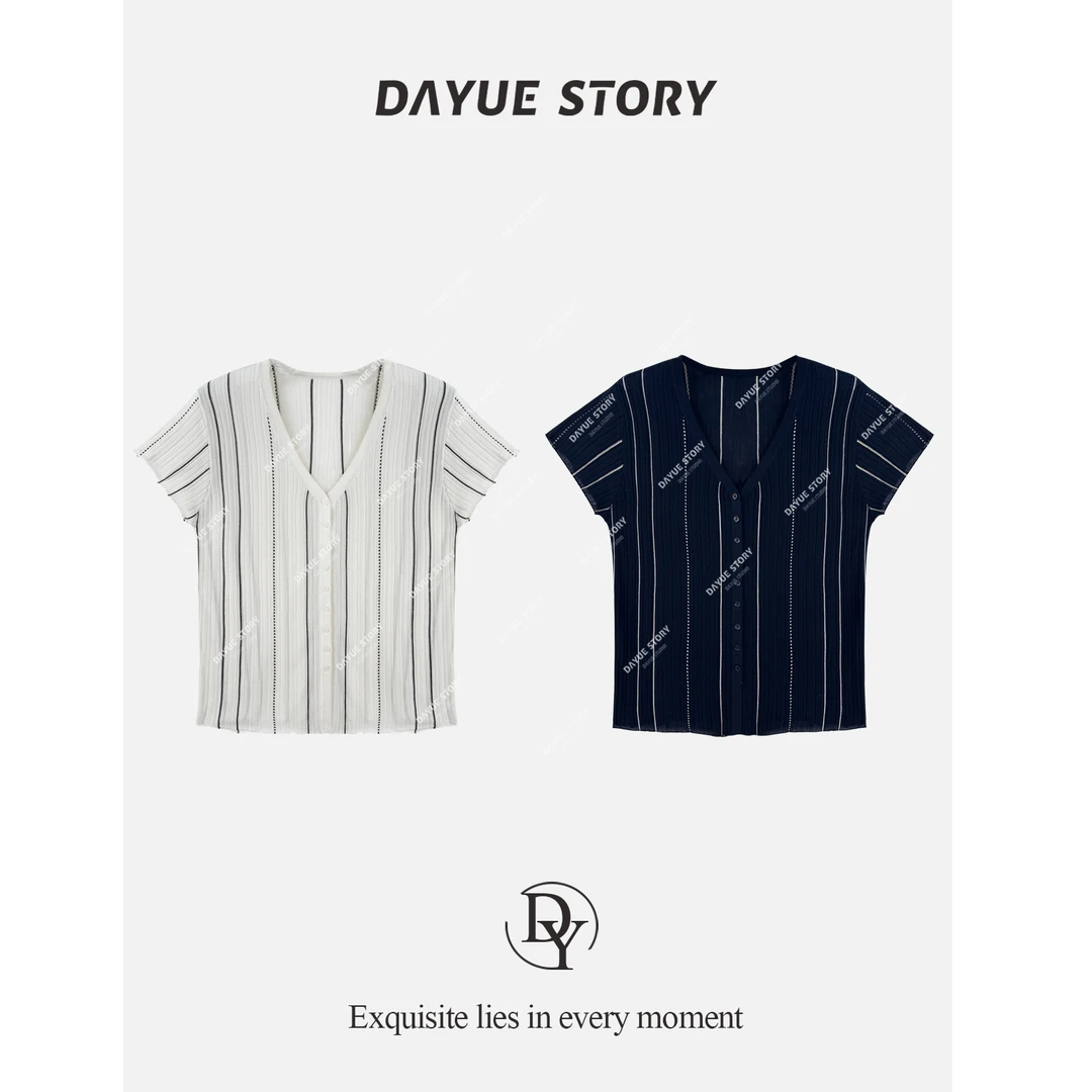 DAYUE【夏弦】100莱赛尔冰凉感T恤~夏季时尚百搭显瘦条纹薄款上衣